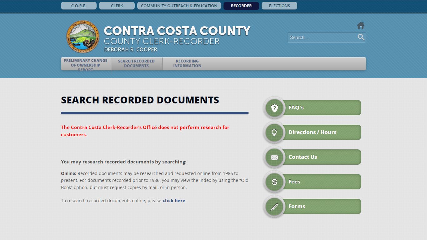 Contra Costa County, CA Clerk Recorder